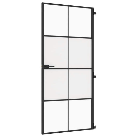 Interior Door Slim Black 93x201.5 cm Tempered Glass&Aluminium