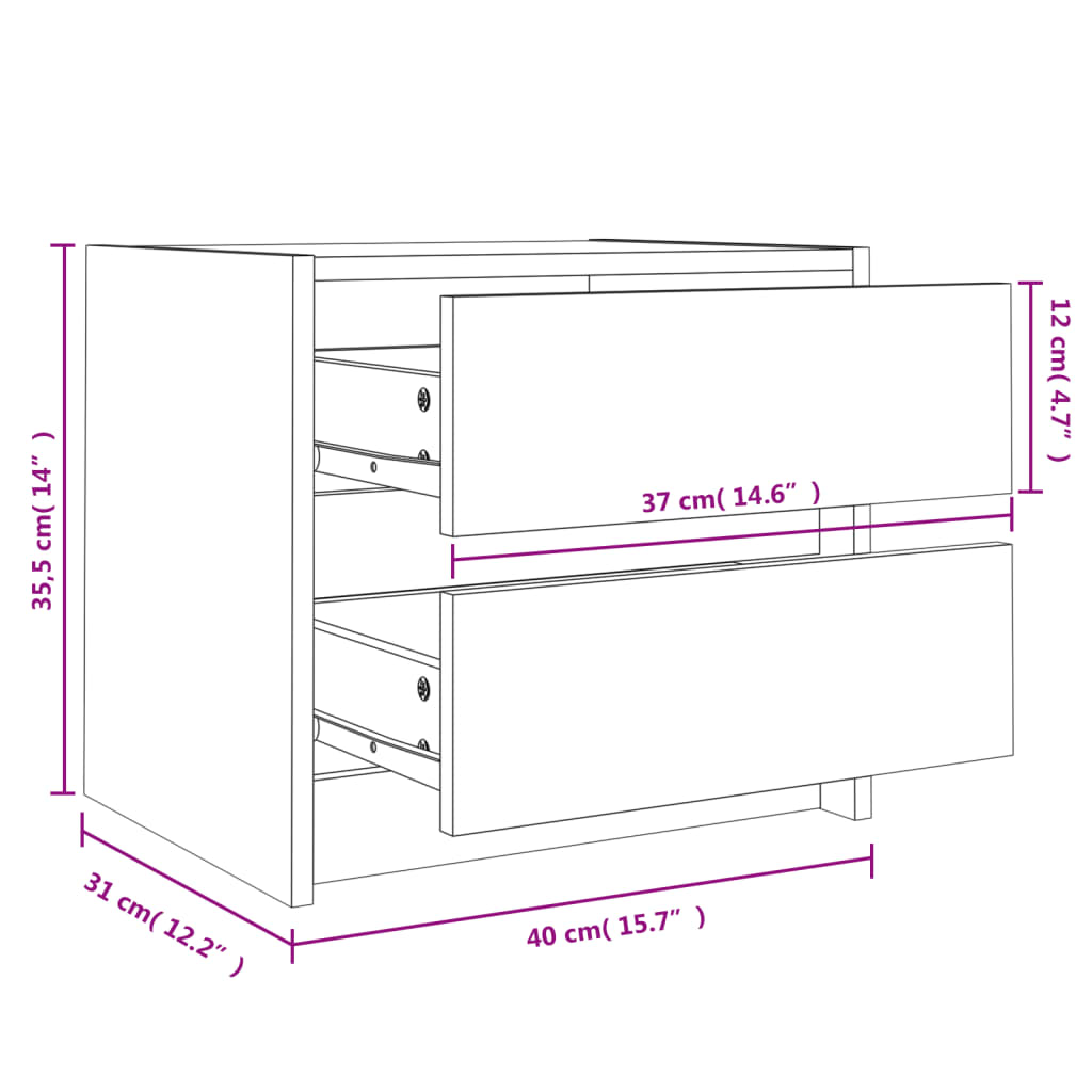 Bedside Cabinet White 40x31x35,5 cm Solid Wood Pine