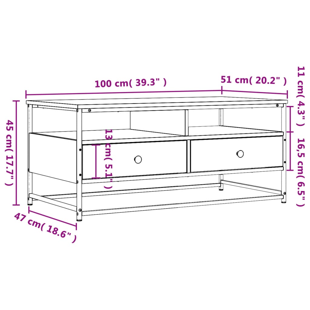 Coffee Table Smoked Oak 100 x 51 x 45 cm