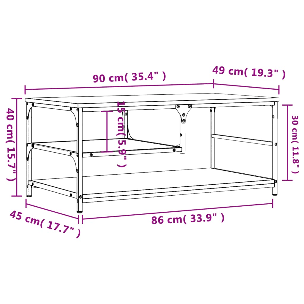 Coffee Table Sonoma Oak 90x49x40 cm Engineered Wood