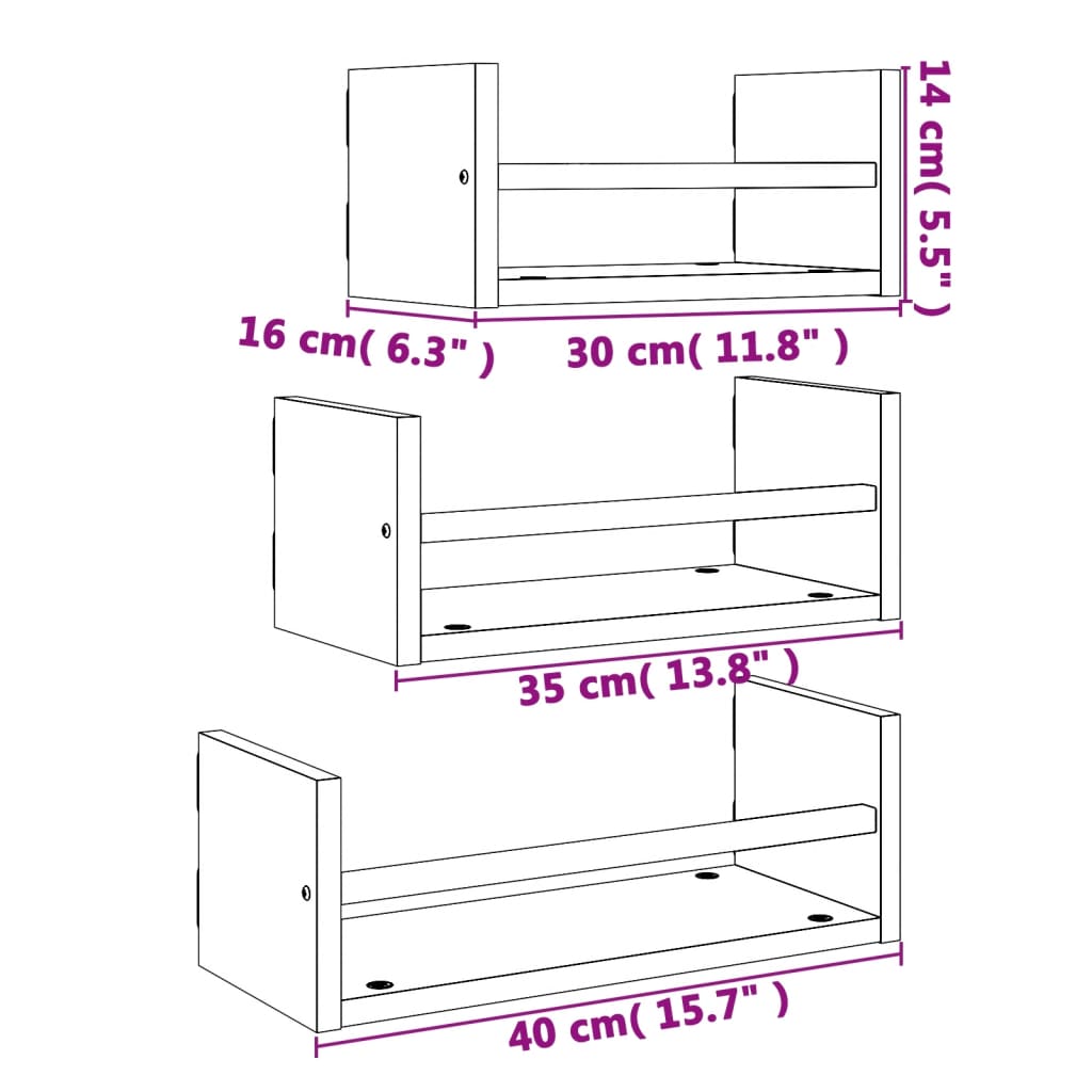3 Piece Wall Shelf Set with Bars Smoked Oak Engineered wood