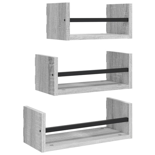 3 Piece Wall Shelf Set with Bars Grey Sonoma Engineered wood