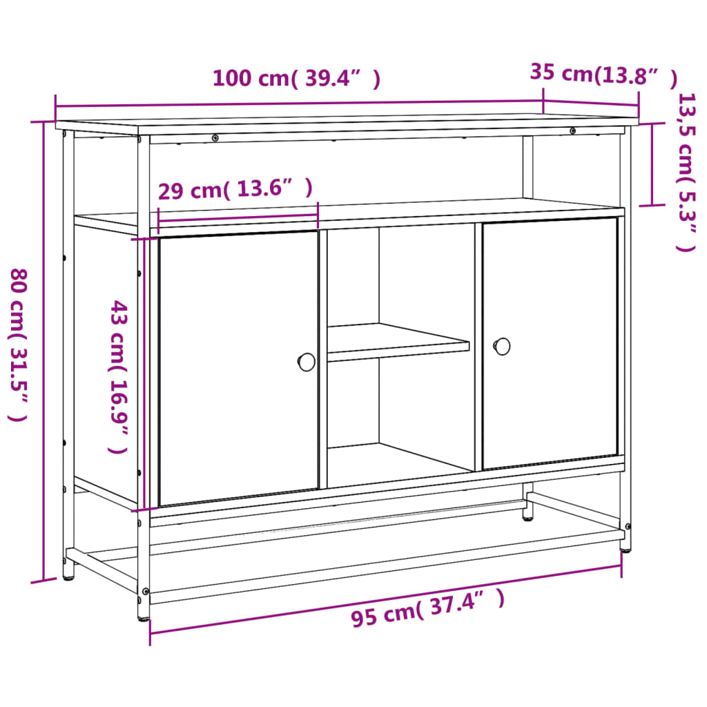 Sideboard Grey Sonoma 100x35x80 cm Engineered Wood