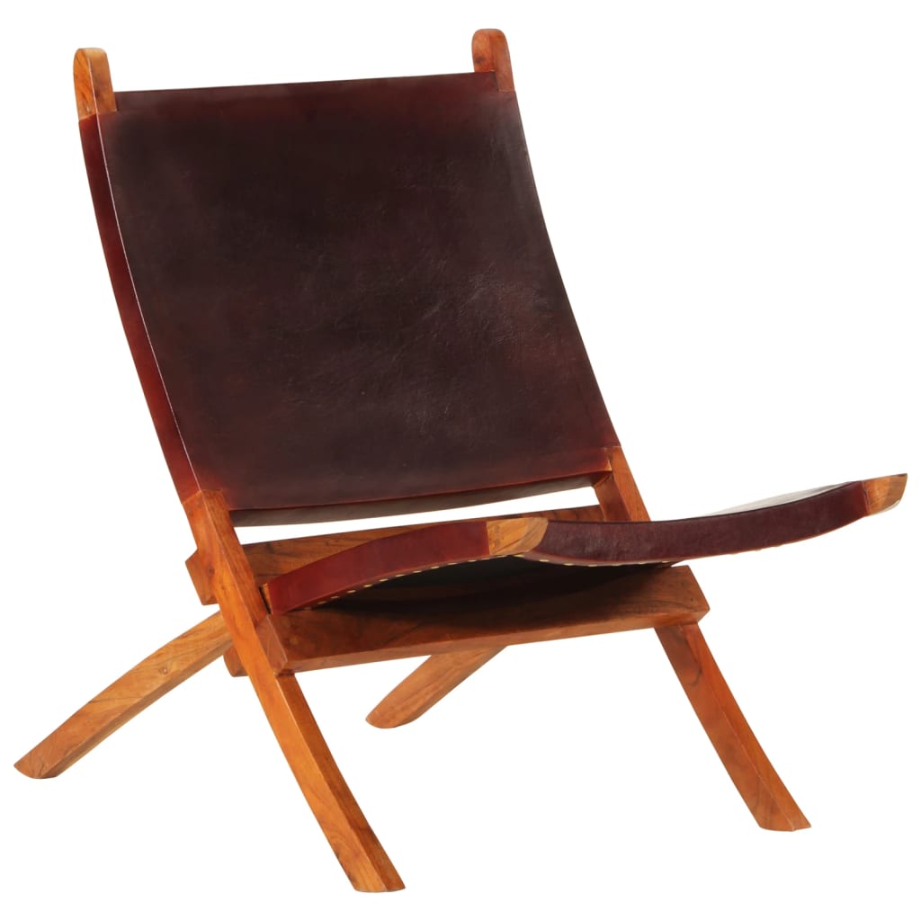 Folding Chair Dark Brown Real Leather