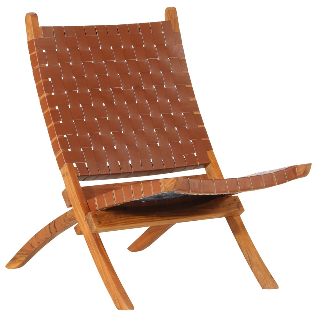Folding Chair Brown Real Leather