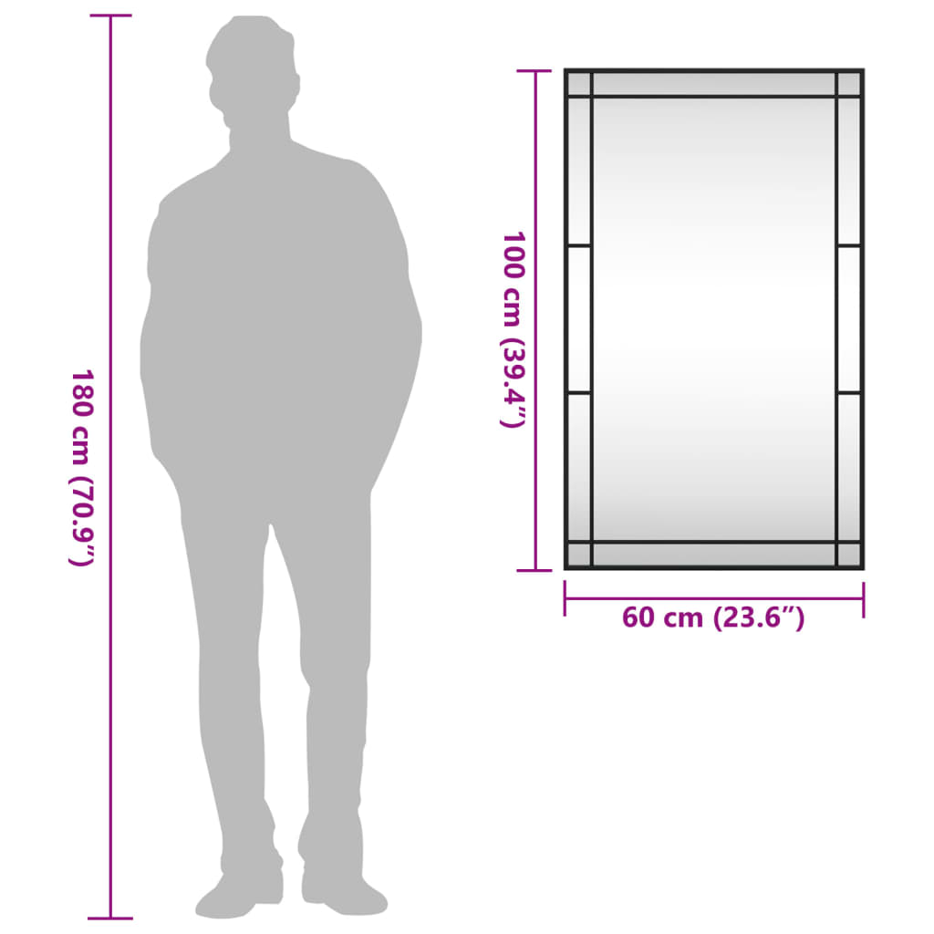 Wall Mirror Black 60x100 cm Rectangle Iron