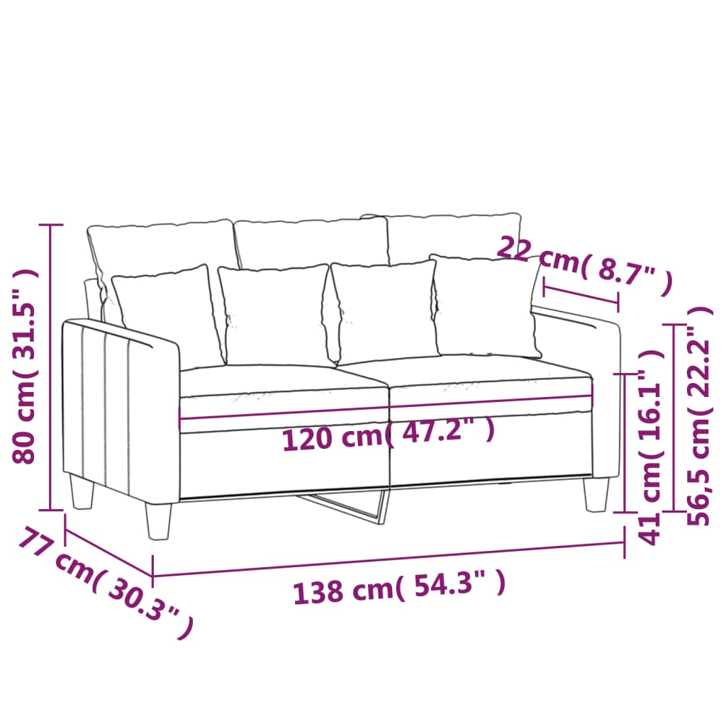 2-Seater Sofa Black Polyester, Metal 2-Seater Rectangular