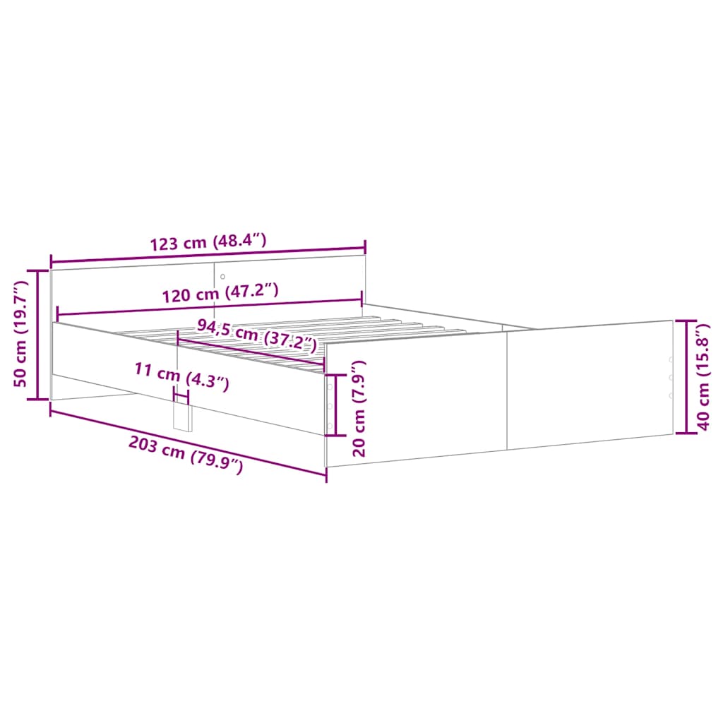 Bed Frame without Mattress Black 120x200 cm
