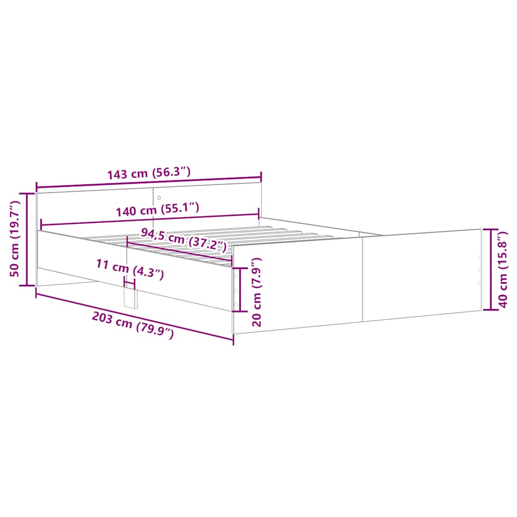 Bed Frame without Mattress Concrete Grey 140x200 cm