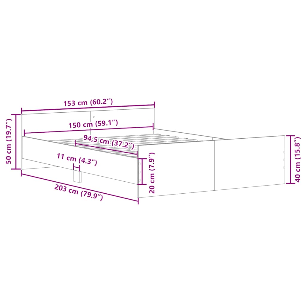 Bed Frame without Mattress White 150x200 cm