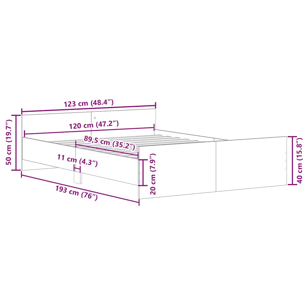 Bed Frame without Mattress Grey Sonoma 120x190 cm