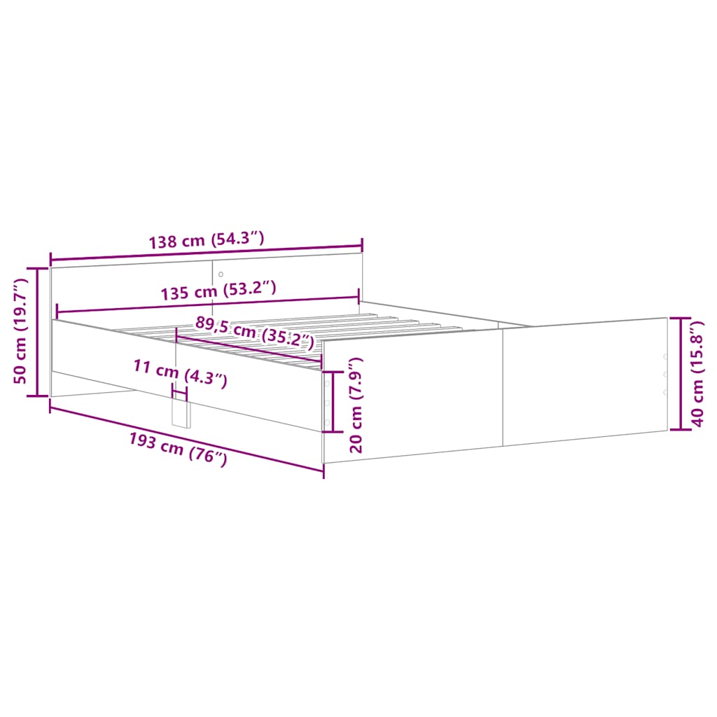 Bed Frame without Mattress White 135x190 cm