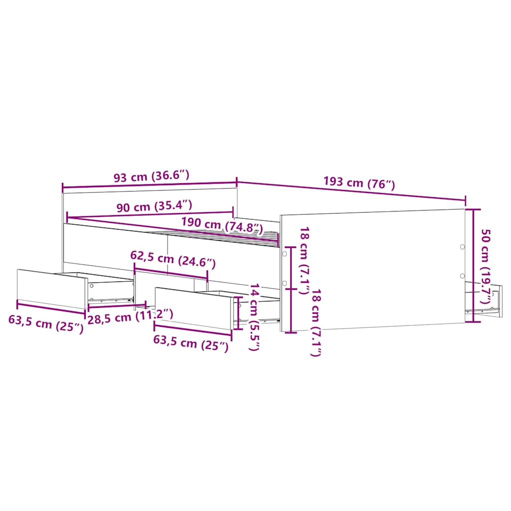 Bed Frame without Mattress Black 90x190 cm Single