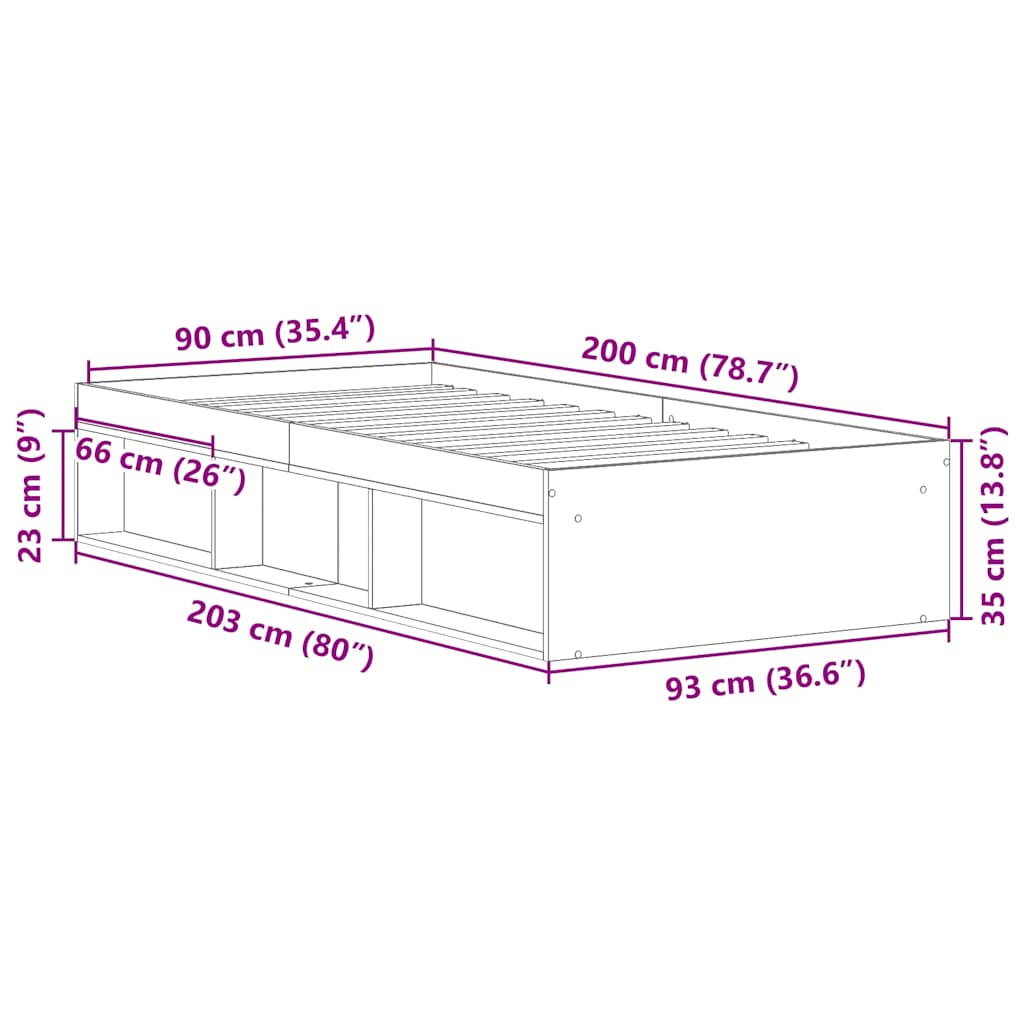 Bed Frame without Mattress Brown Oak 90x200 cm