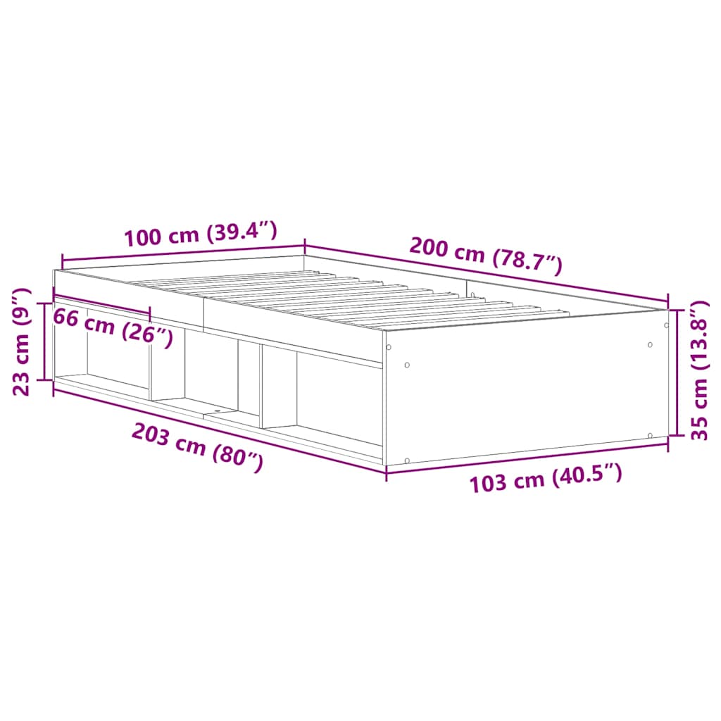 Bed Frame without Mattress Black 100x200 cm