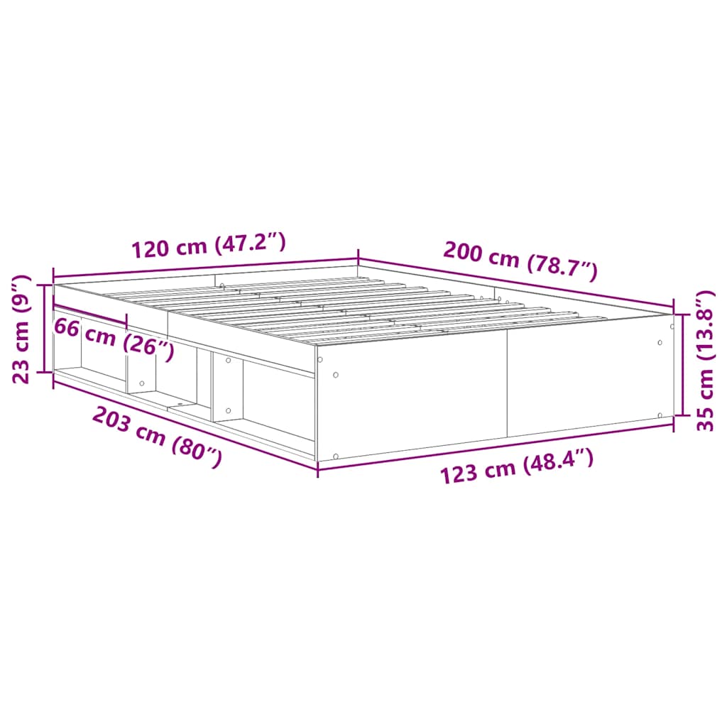 Bed Frame without Mattress Grey Sonoma 120x200 cm