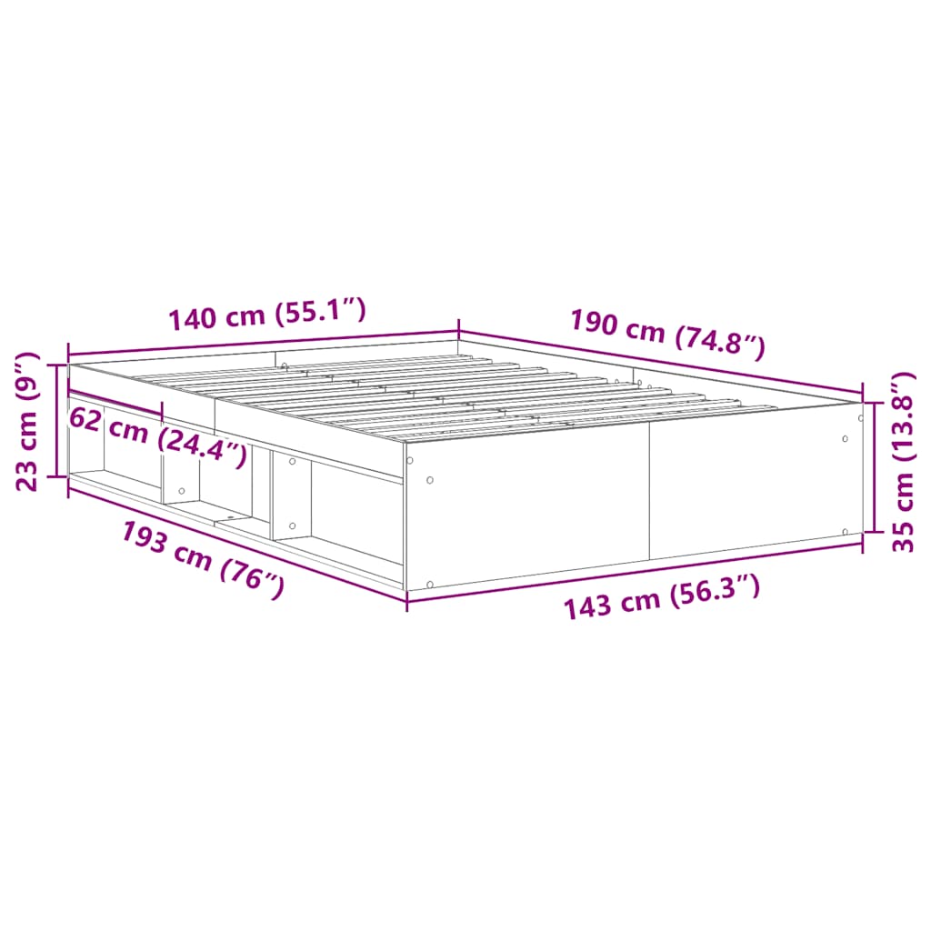 Bed Frame without Mattress Sonoma Oak 140x190 cm