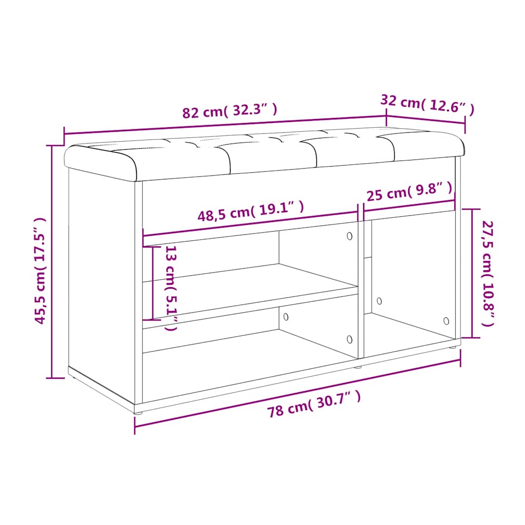Shoe Bench Sonoma Oak 82x32x45.5 cm Engineered Wood