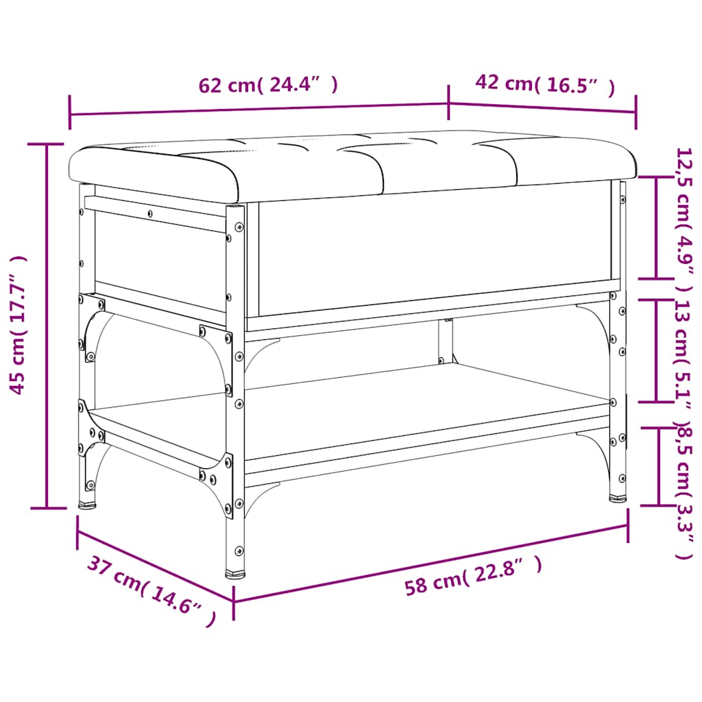 Shoe Bench Black 62x42x45 cm Engineered Wood