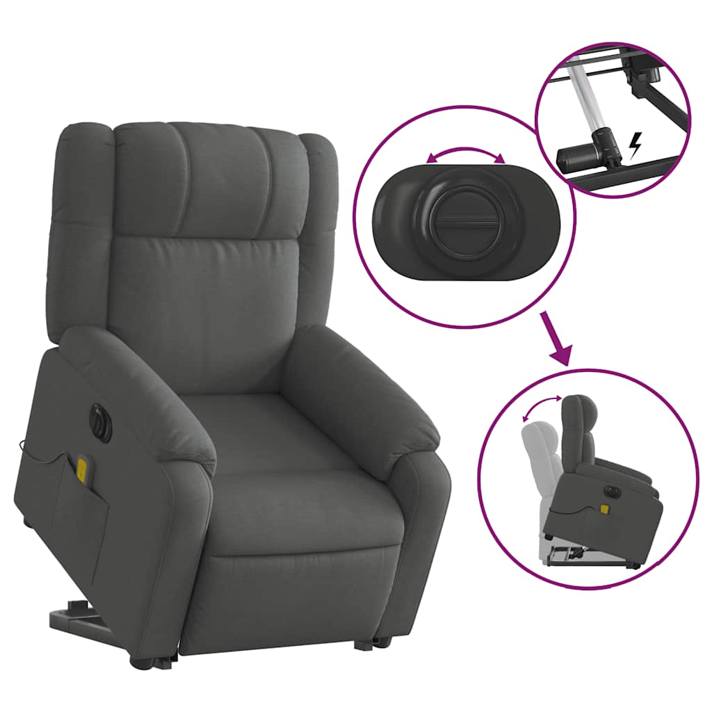 Electric Stand up Massage Recliner Chair Dark Gray Fabric