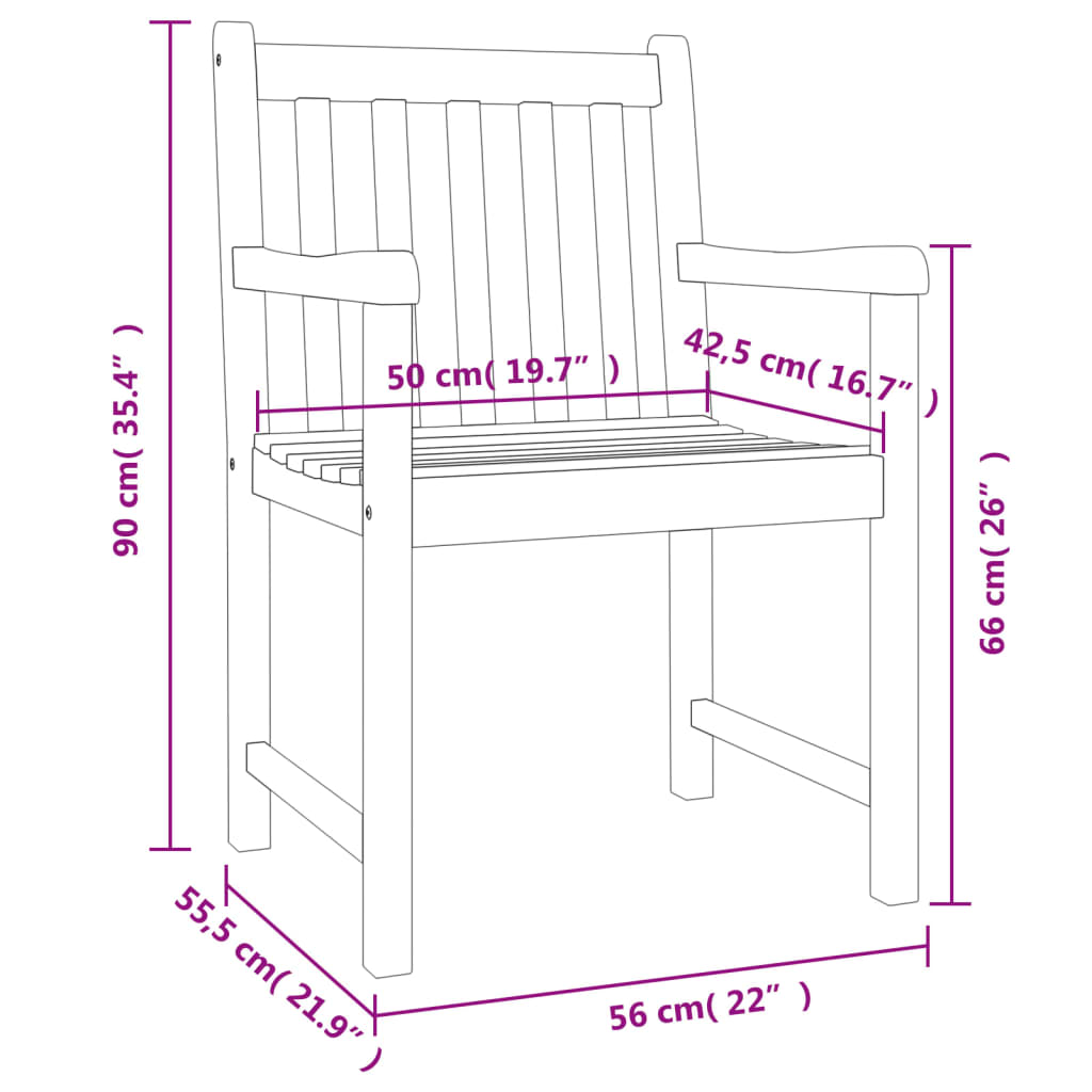 Garden Chair | Set of 6 | Natural wood color | Solid acacia wood | Medium