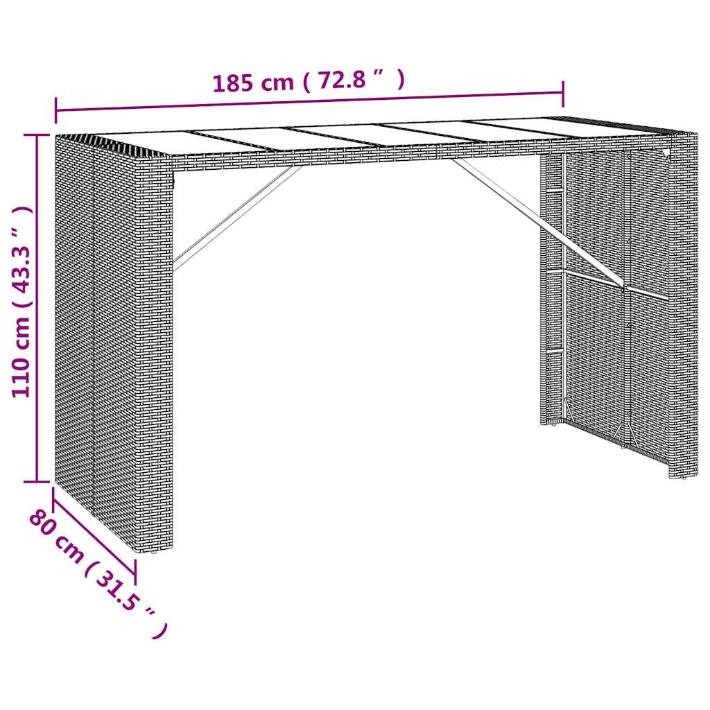 9 Piece Garden Bar Set with Cushions Grey Poly Rattan