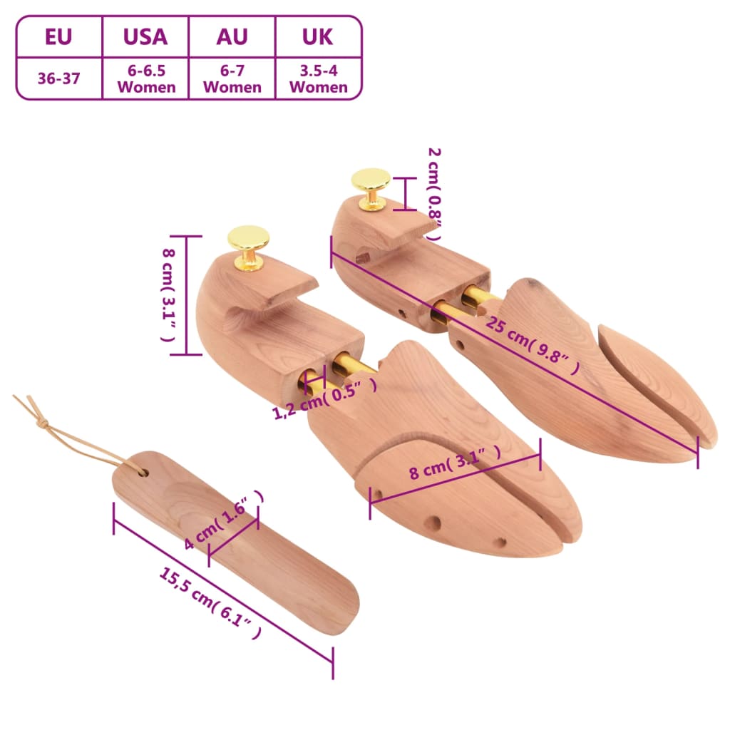 Shoe Stretcher with Shoe Horn EU 36-37 Solid Wood Cedar