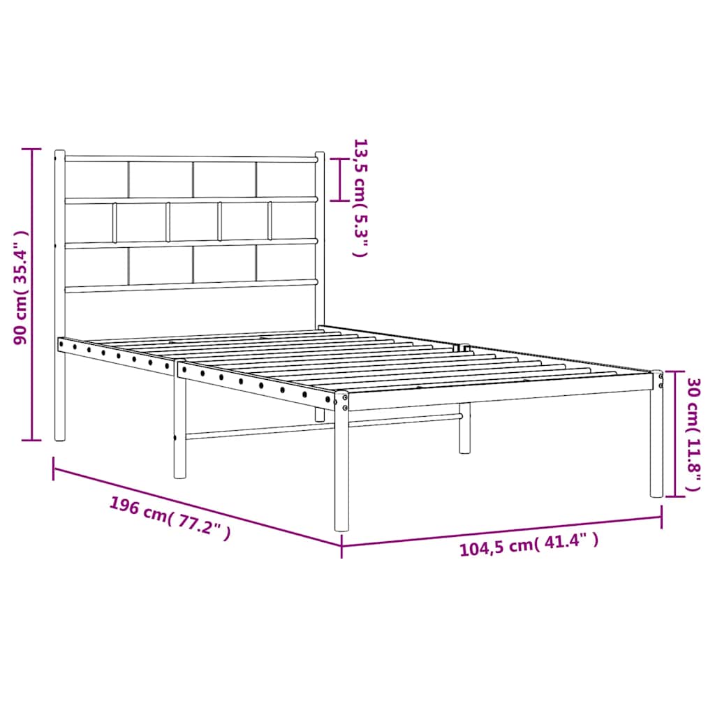 Metal Bed Frame | Black | Steel | 100x190 cm | Metal Bed Frame