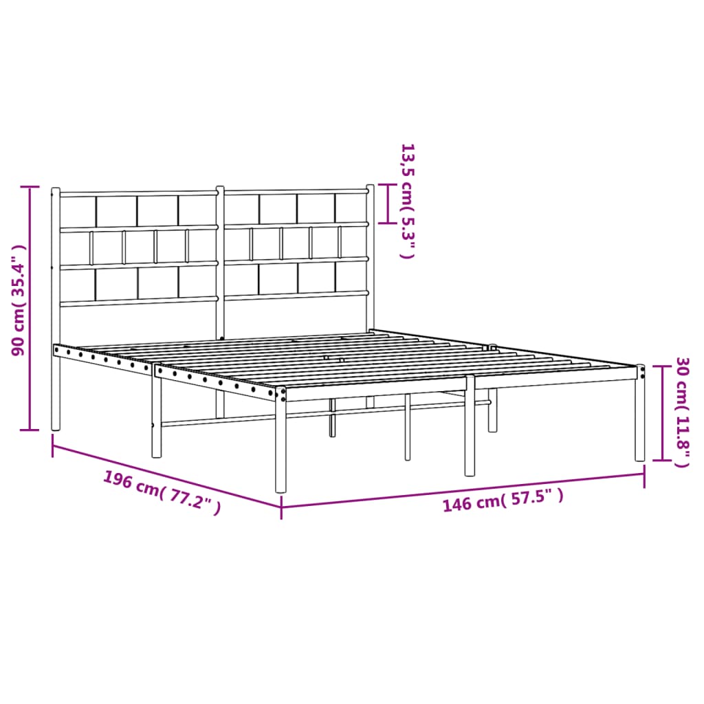 Metal Bed Frame without Mattress with Headboard Black 140x190cm