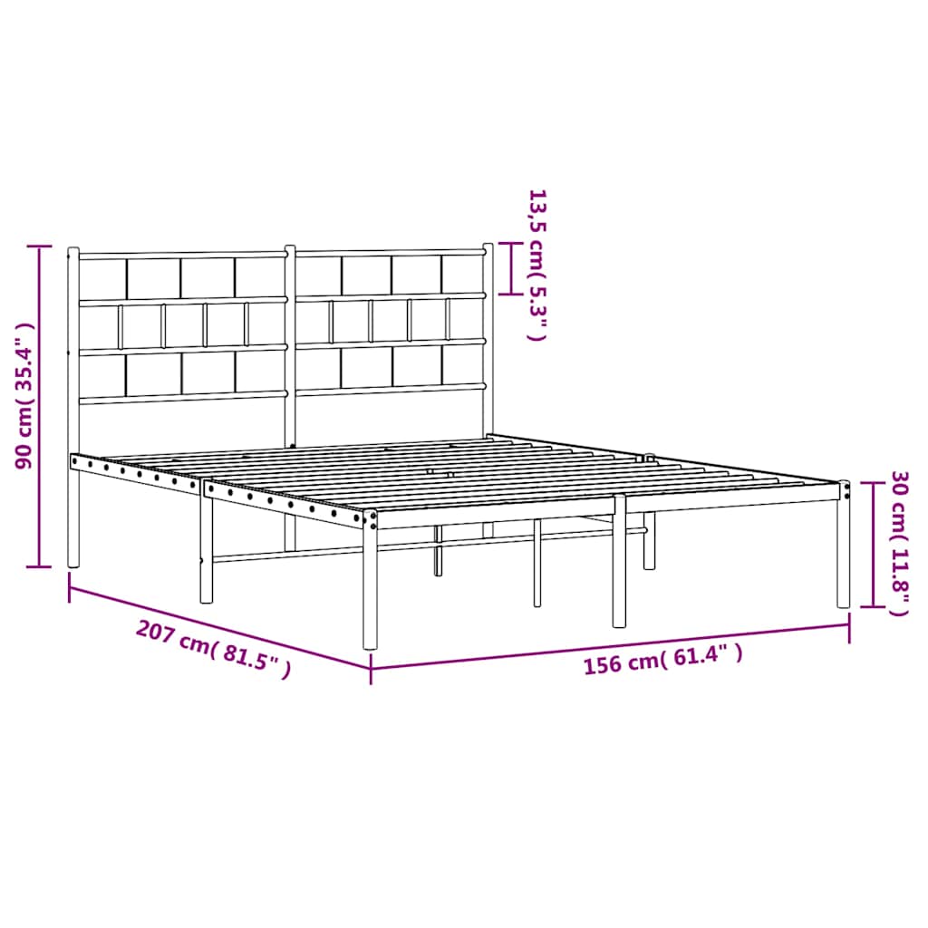 Metal Bed Frame | Black | Powder-Coated Steel | King | Metal Bed Frame