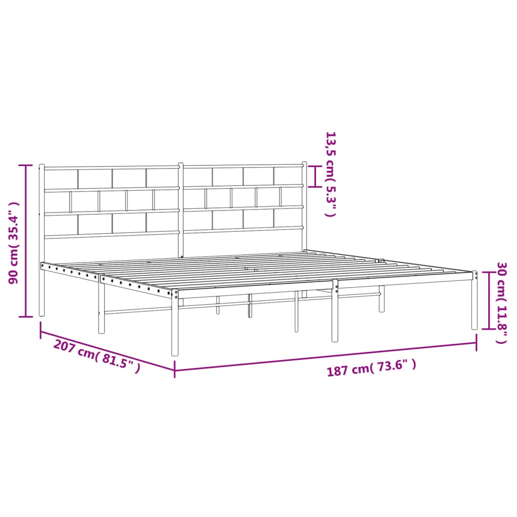 Metal Bed Frame without Mattress with Headboard Black 180x200cm