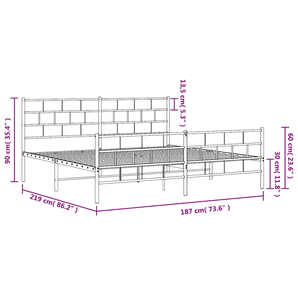 Metal Bed Frame | Black | Powder-Coated Steel | Double | Metal Bed Frame