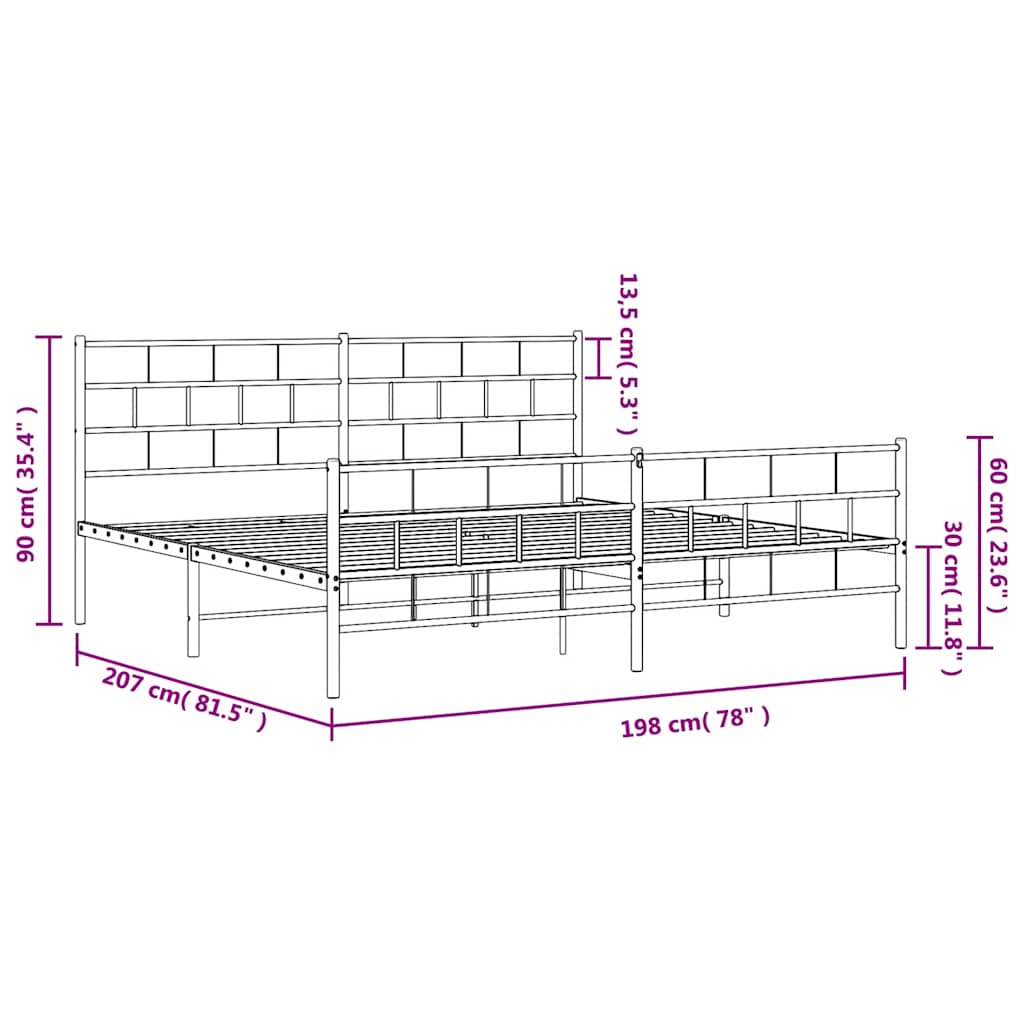 Metal Bed Frame | Black | Powder-Coated Steel | 193x203 cm | Bed Frame