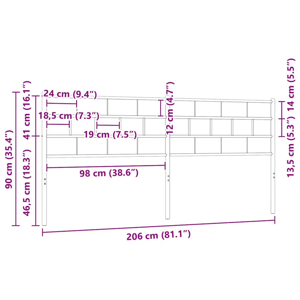 Metal Replace Headboard Black 200 cm