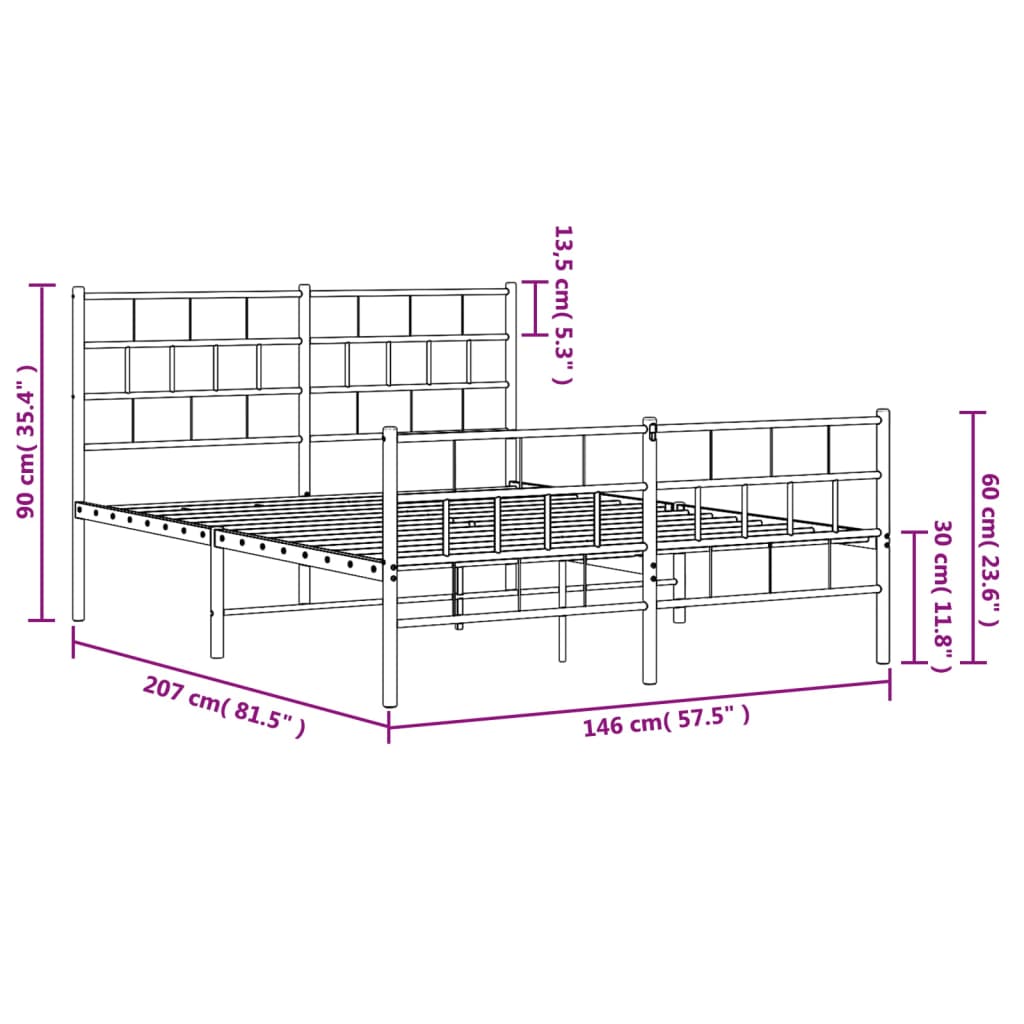Metal Bed Frame without Mattress with Footboard White 140x200cm