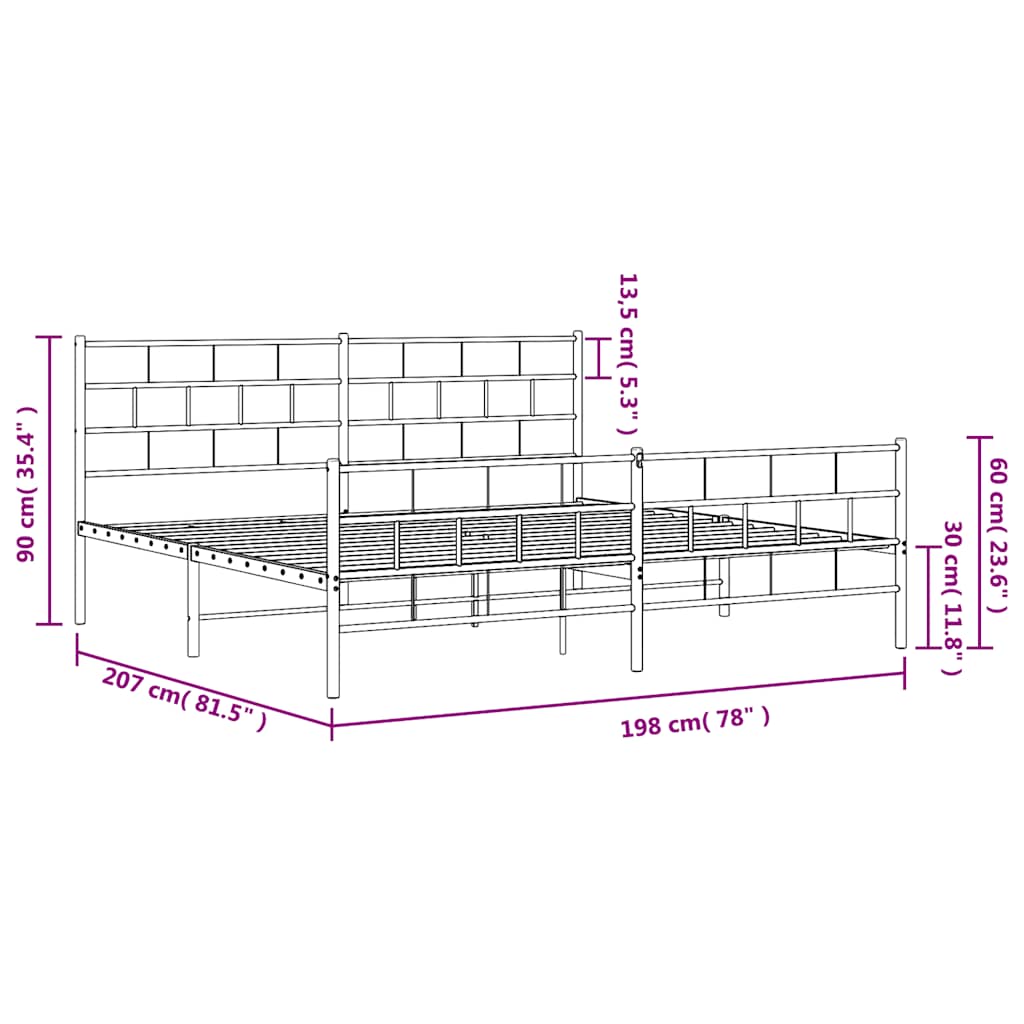 Metal Bed Frame | White | Steel | 193x203 cm | Metal Bed Frame