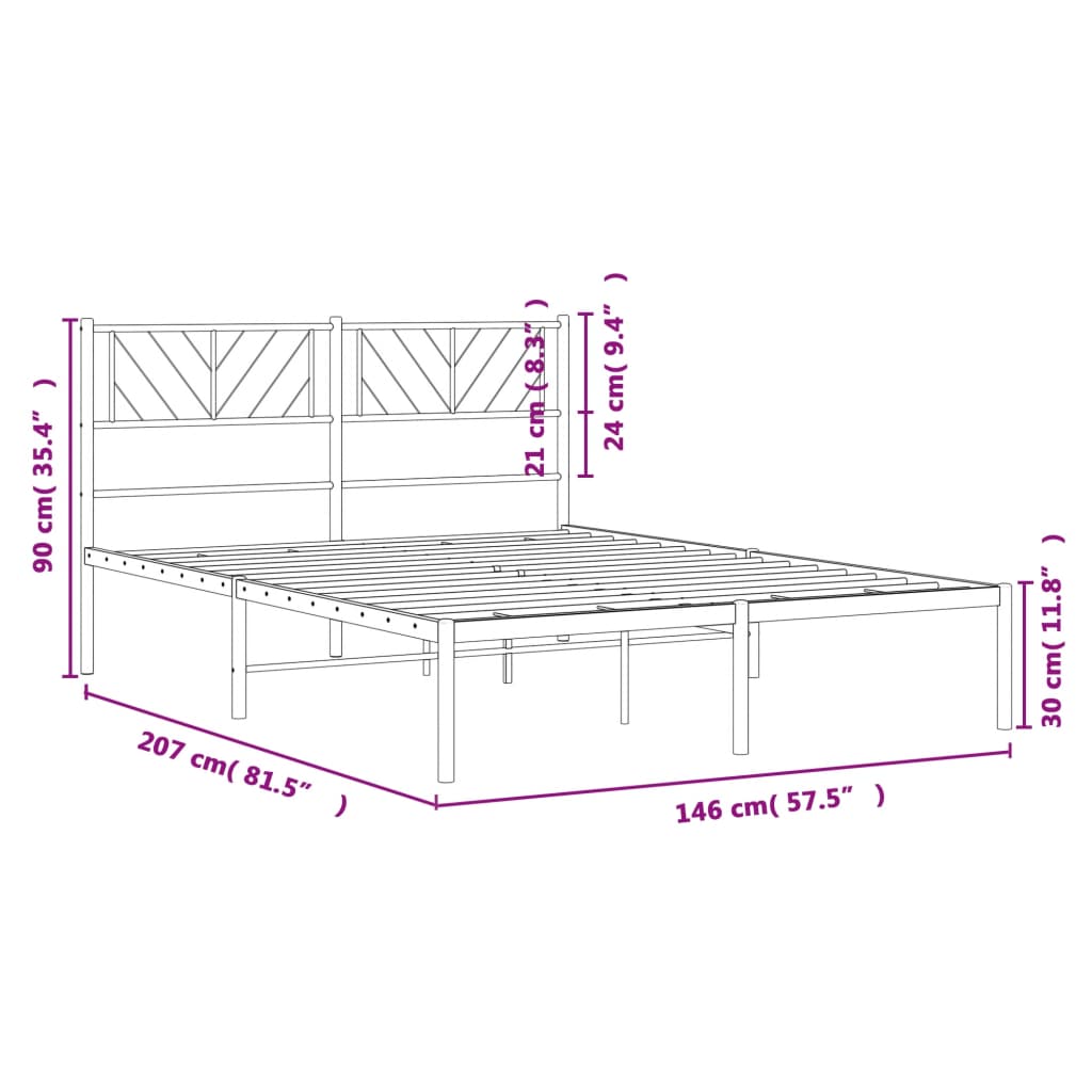 Metal Bed Frame without Mattress with Headboard Black 140x200cm