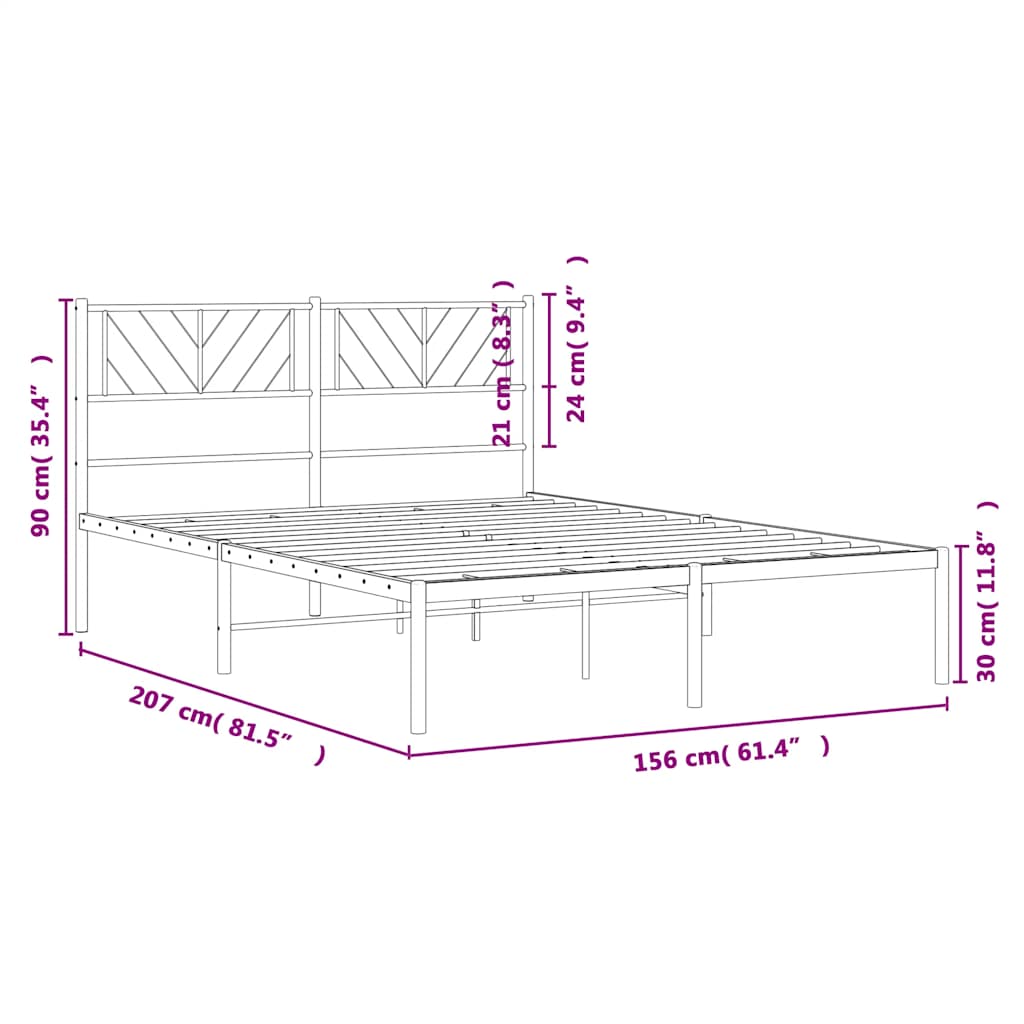 Metal Bed Frame without Mattress with Headboard Black 150x200cm