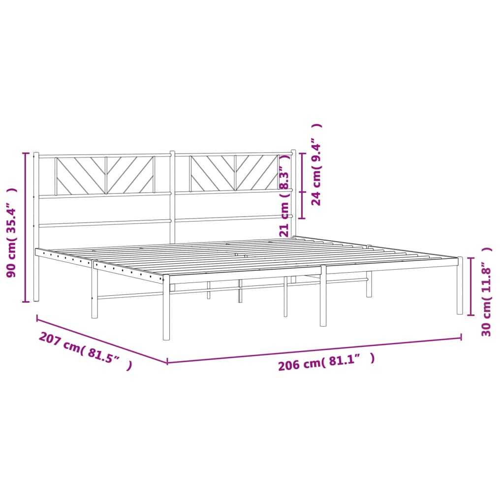 Metal Bed Frame without Mattress with Headboard Black 200x200cm
