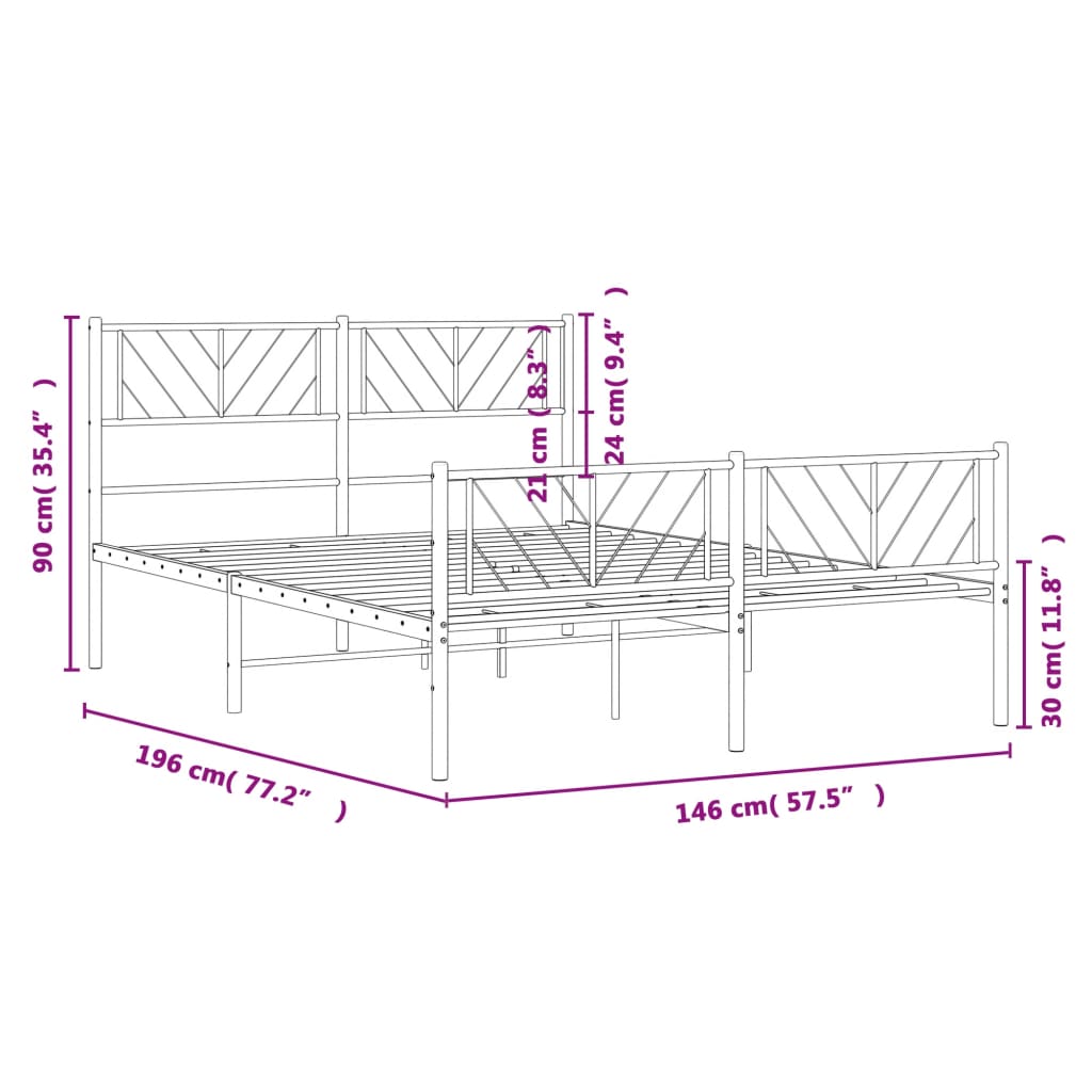 Metal Bed Frame without Mattress with Footboard Black 140x190cm