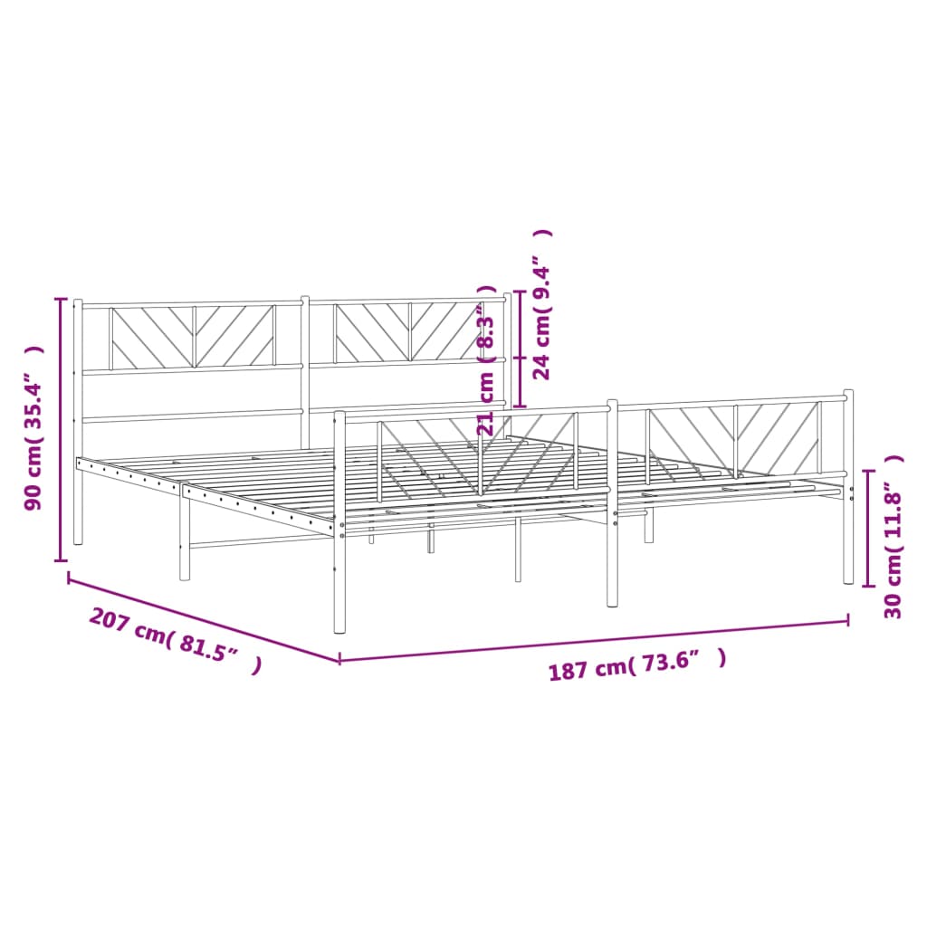 Metal Bed Frame without Mattress with Footboard White 180x200cm