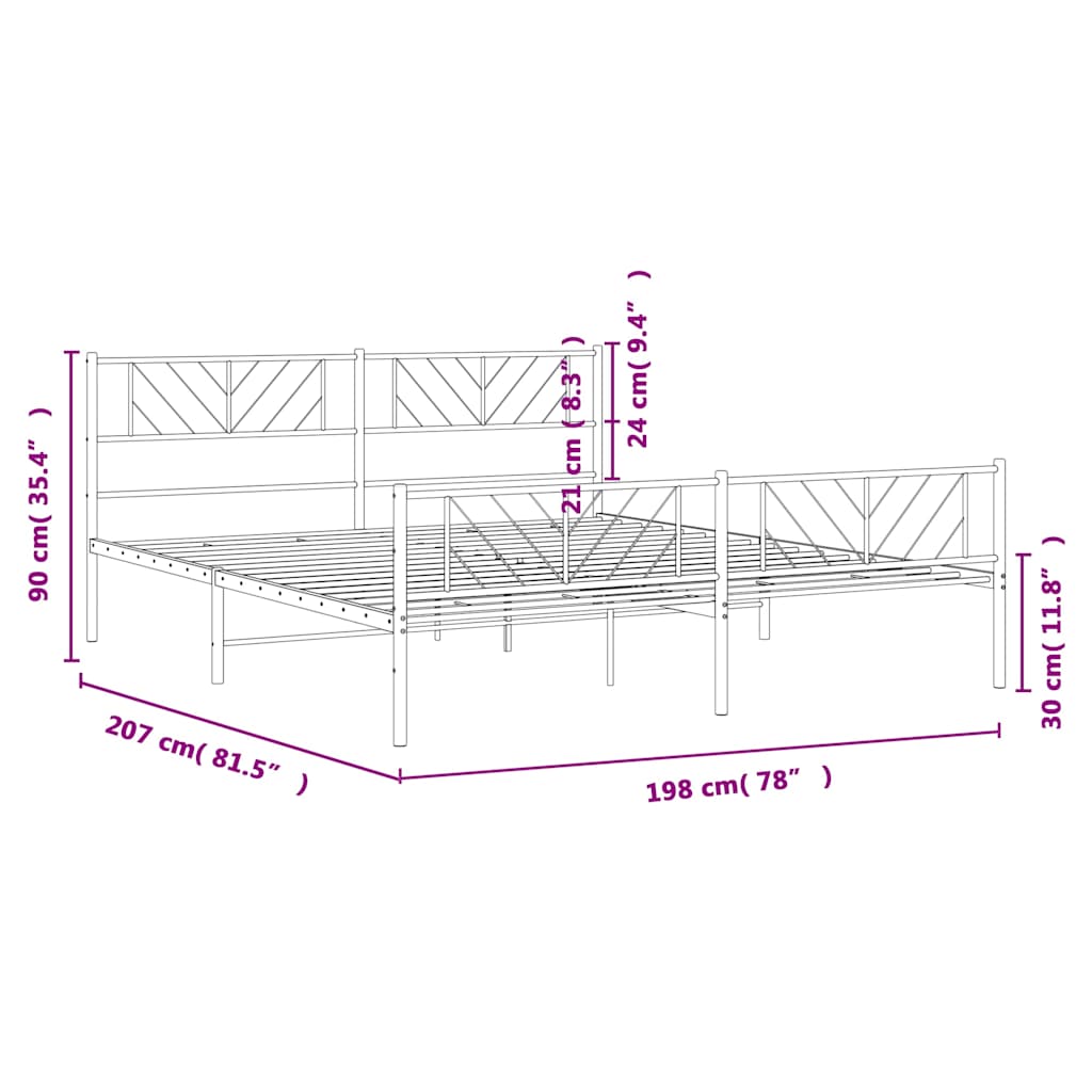 Metal Bed Frame without Mattress with Footboard White 193x203cm
