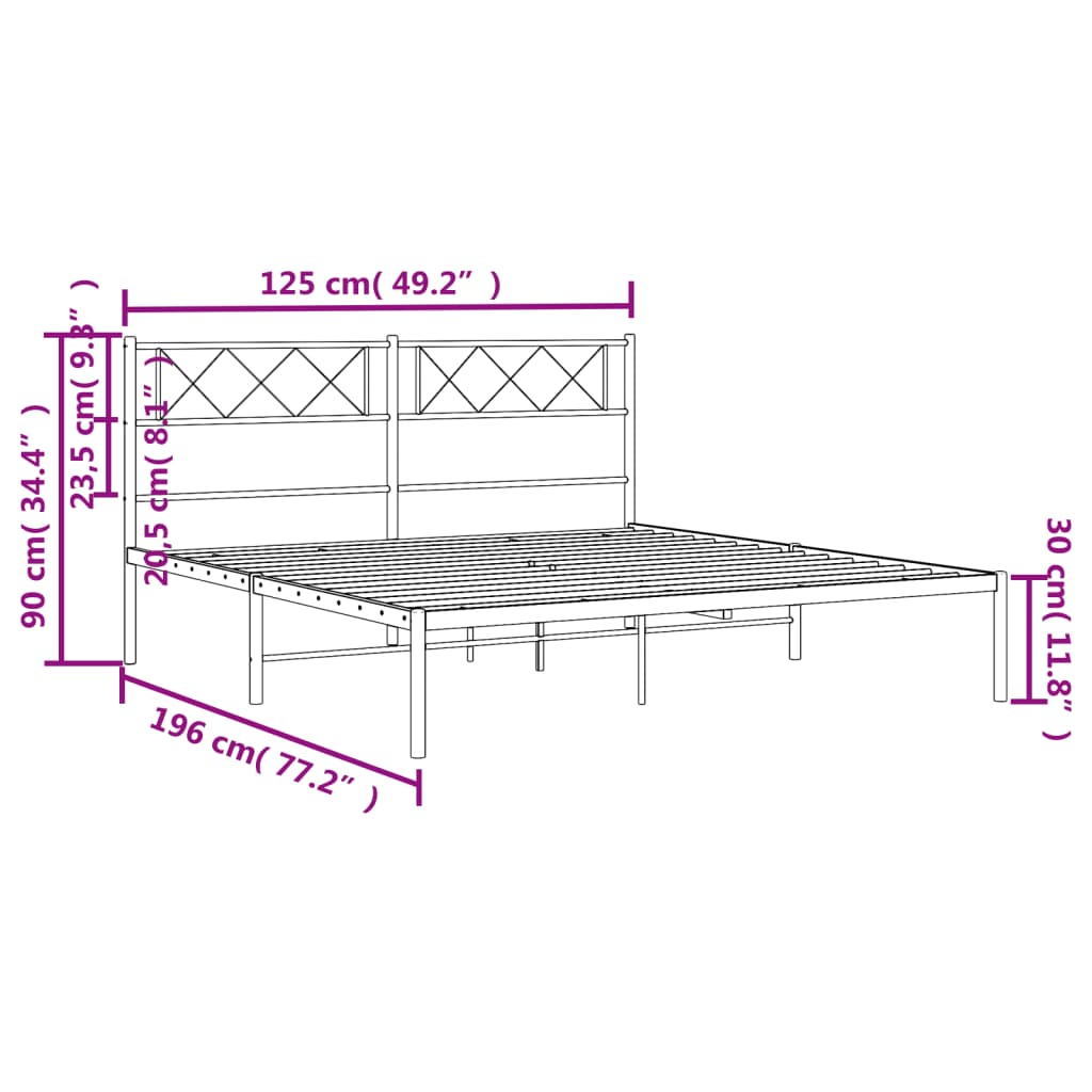 Metal Bed Frame without Mattress with Headboard Black 120x190cm