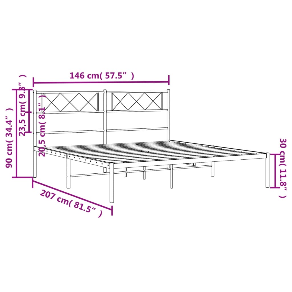 Metal Bed Frame without Mattress with Headboard Black 140x200cm