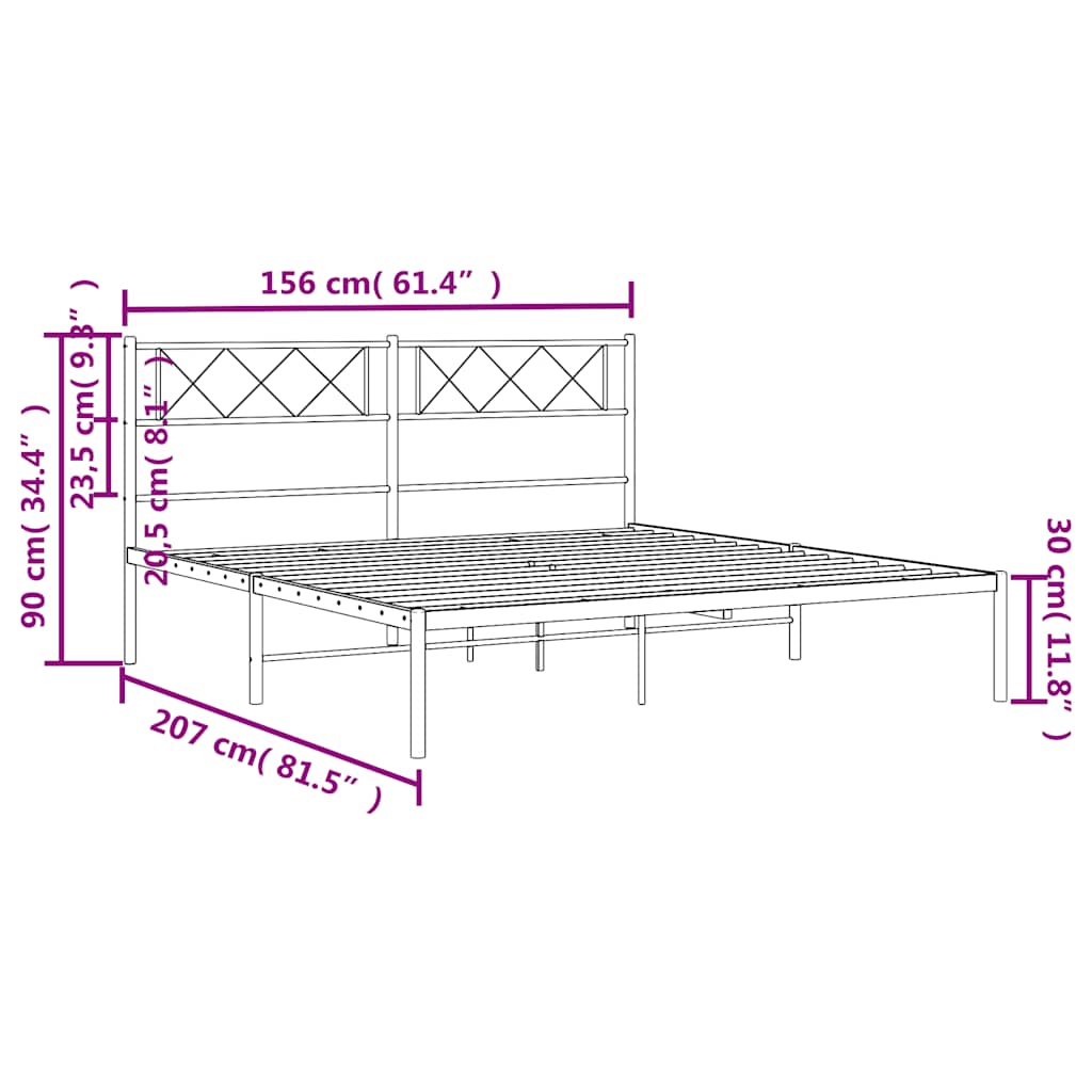 Metal Bed Frame without Mattress with Headboard Black 150x200cm