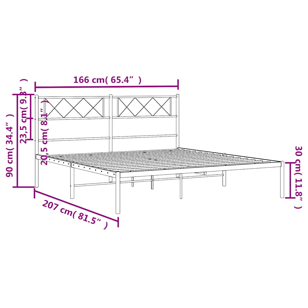 Metal Bed Frame without Mattress with Headboard Black 160x200cm