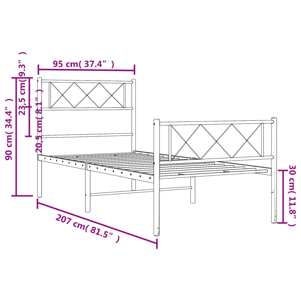 Metal Bed Frame without Mattress with Footboard Black 90x200cm