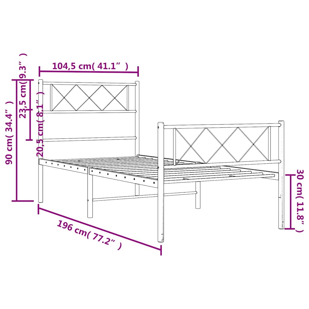 Metal Bed Frame without Mattress with Footboard Black 100x190cm