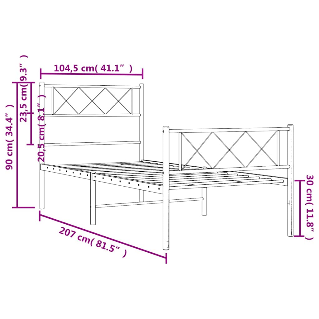 Metal Bed Frame without Mattress with Footboard Black 100x200cm