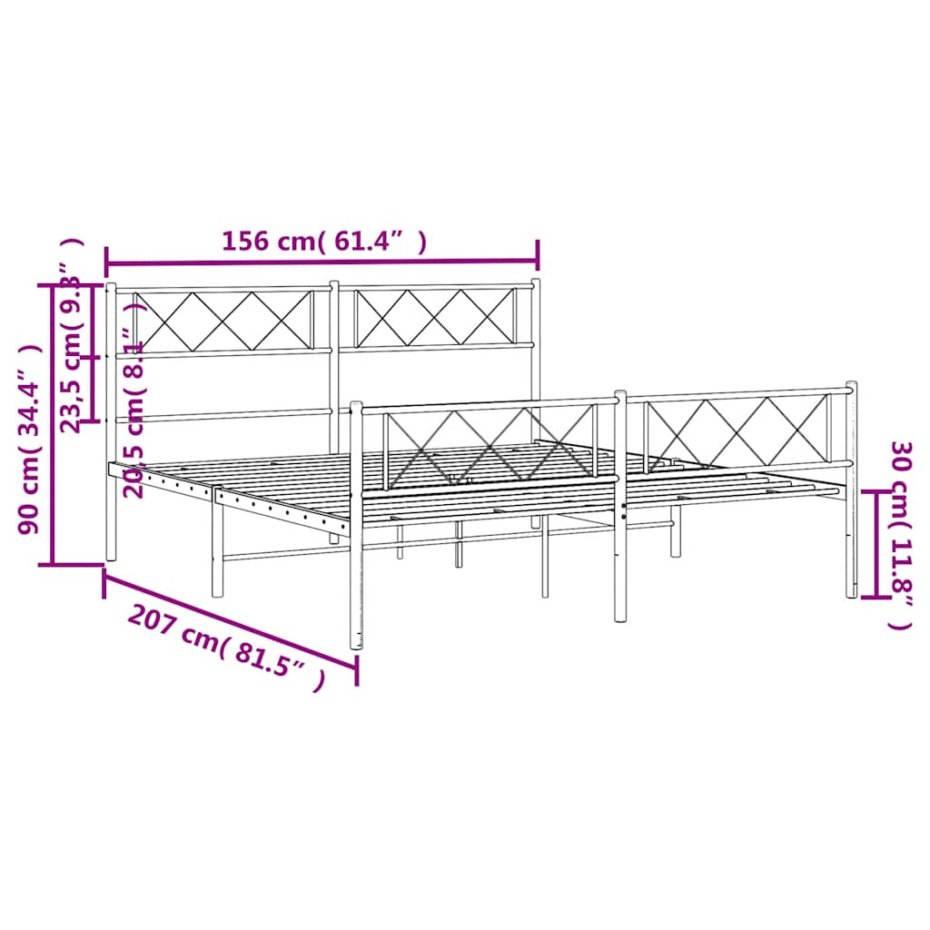 Metal Bed Frame without Mattress with Footboard Black 150x200cm